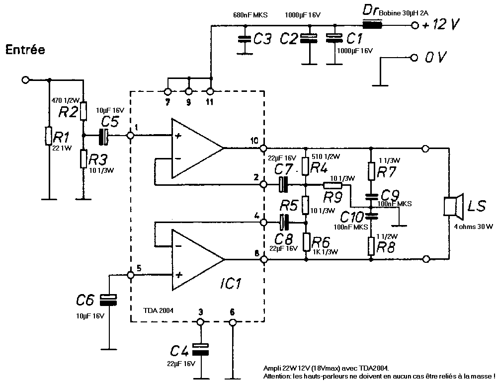 Amplificateur de son 12v 22W avec TDA2004.